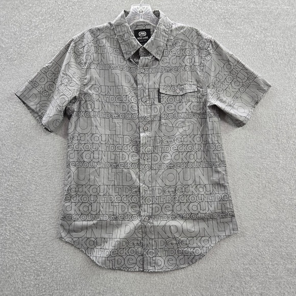 Other - Ecko Unltd. Men Button Up Shirt S Gray Graphic Print Logo